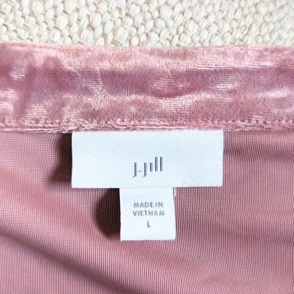 J. Jill Crushed Velvet Velour V-Neck Tunic Top Blouse Holiday Pink Mauve Large - Picture 5 of 6